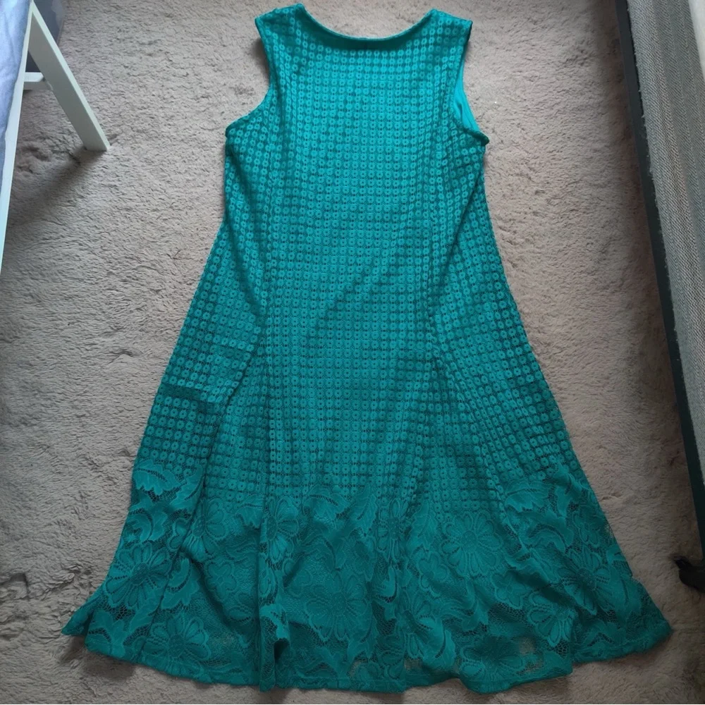 Notations Teal Turquoise Blue Green Lace Midi Dress Fit and Flare - Picture 6 of 6